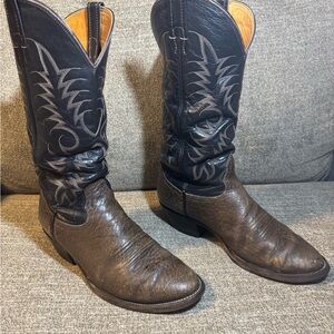 Nocona Vintage Brown with Black Shaft Western Cowboy Boots Size 10D